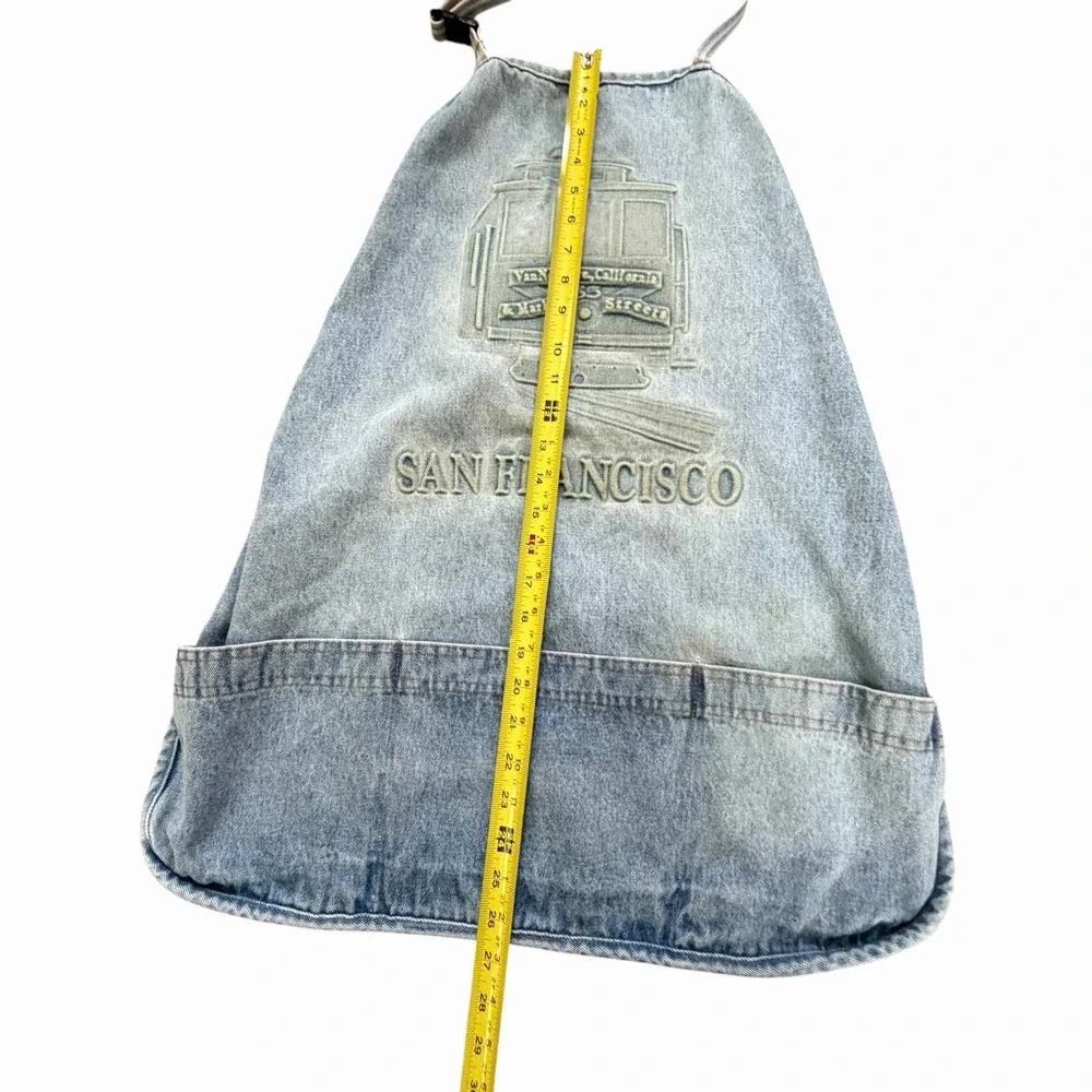 Vintage 90's San Francisco Cable Car Embossed Denim Apron USA Cooking BBQ Chef